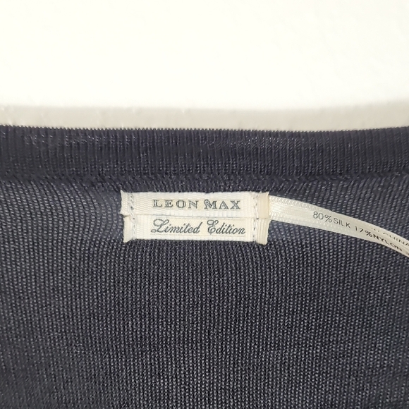 Leon Max Knit Sweater Dress Size L Black Silk Long Sleeve Ruffle Money Modest - Picture 5 of 16